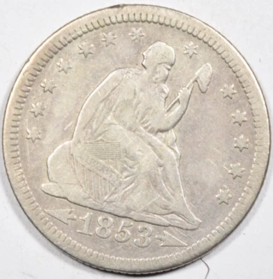 1853/4 SEATED LIBERTY QUARTER ~ 3 OVER 4 AND DOUBLED ARROW OVERDATE VF! - Image 1 of 2