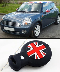 BLK UNION JACK SILICONE PROTECTIVE CASE COVER FOR MINI COOPER SMART CAR KEY FOB - Picture 1 of 1
