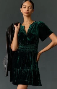 Mini Vestido Anthropologie The Somerset Edición Terciopelo Niveles Calado Verde XS NUEVO CON ETIQUETAS - Imagen 1 de 7