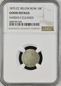 1875-CC Seated Liberty Dime Mintmark Below Bow NGC Good Details BX10-03 - Picture 1 of 2