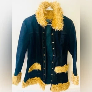 Lip Service vintage trendy genuine leather coatwith beige faux fur trimmings. - Picture 1 of 3