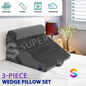 Memory Foam Wedge Pillow Set Sleep Leg Raiser Elevation Back Support Cushion - Picture 1 of 11