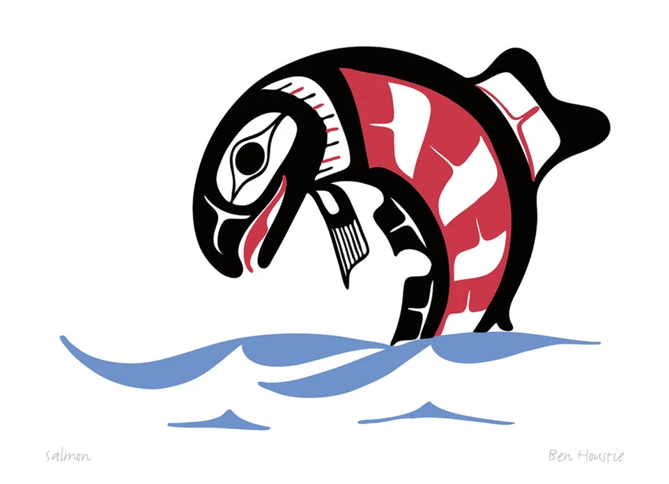 Tarjeta de arte Salmón Ben Houstie Nación Heiltsuk Bella Nativa No:775 Foto 1 de 1