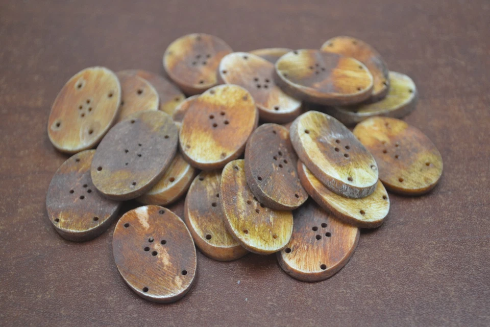 50 PCS BROWN OVAL BUFFALO BONE SEWING BUTTONS 1 1/4" #T-4075 - Image 1 of 1