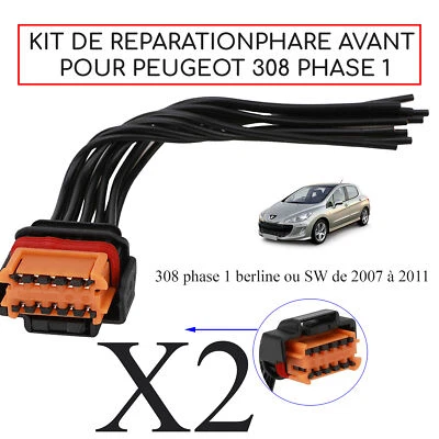 Kit Réparation Cablage Cable Faisceau Electrique Phare Feu Avant prévu pour 308 - Photo 1/4