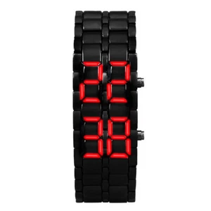Mode Herren Digital Lava Armbanduhr Männer Schwarz Vollmetall Rote LED-Anzeige - Bild 1 von 5