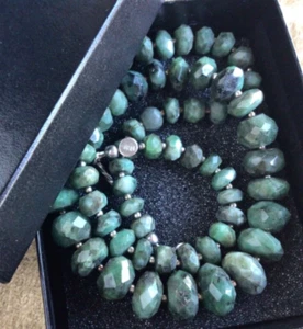 .925 Sterling Silver & Faceted Jade Beaded 18” Necklace - Picture 1 of 9
