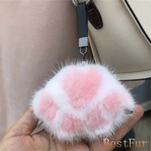 Blanco/Rosa-Real Visón Piel Pata Garra Niños Juguete Llavero Bolso Dije Accesorios Teléfono  - Imagen 1 de 3