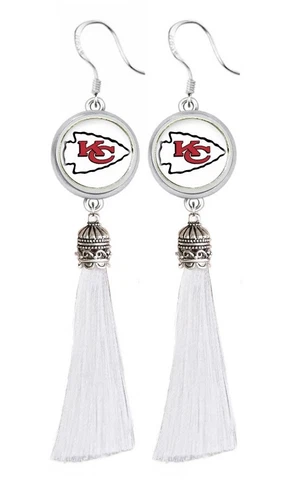 Kansas City Chiefs Tassel Silver Fish hook Dangle Earrings FREE SHIPPING Cover