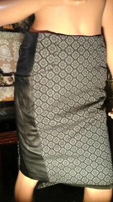 NANETTE LEPORE NYC 美国尺寸 6 M 黑色皮革花卉提花性感铅笔裙  — 第 1/4 张图片