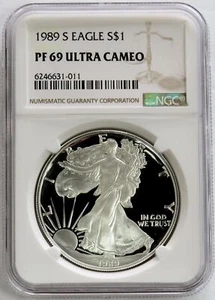 1989 S AMERICAN SILVER EAGLE PROOF $1 DOLLAR COIN NGC PF 69 UC - Picture 1 of 2