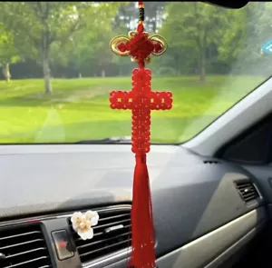 New 1pc handcrafted Beaded Finished Woven Cross Car Hanging - Picture 1 of 3