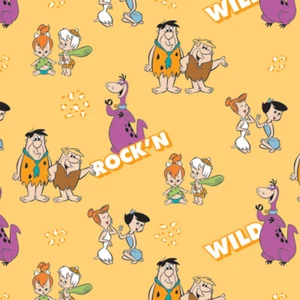 Fat Quarter Flintstones Rock'n Wild On Yellow 100% Cotton Quilting Fabric - Imagen 1 de 1