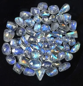 One Side Cut Lot AAA Grade 10 Piece Slice Size Rainbow Moonstone Fire For Ring - Picture 1 of 1