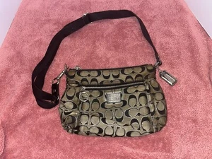 Coach Poppy Metallic Gray W/ Black Signature Bag - Picture 1 of 7