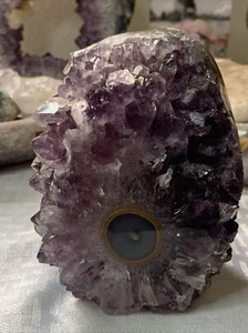 Amethyst Geode With Stalactite 3.79 Lbs From Brazil Polished/Rough Back - Picture 1 of 12