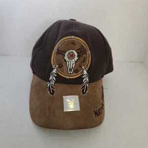 Black Hawk Native Pride Cap/Hat Brown Buffalo Skull Feathers Faux Leather - Picture 1 of 11