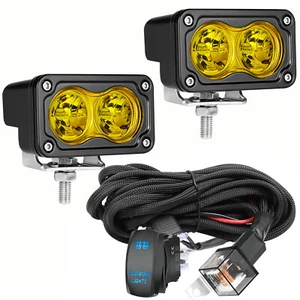 2x 3" LED Work Light Bar Spot Cube Pods W/Wiring Rocker Switch For Polaris RZR - Foto 1 di 20