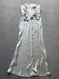 Forever 21 Cream Bustier Strapless Maxi Long Dress Front Ties Corset Formal Sz M - Picture 1 of 15