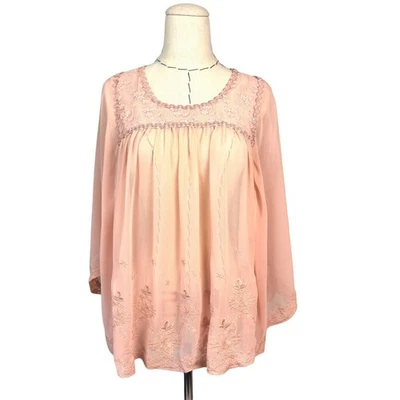 Relativity Tunic Womens Size Small Pink Embroidered Floral Flowy Lightweight - Image 1 of 4