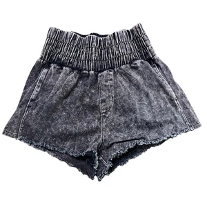 Hem & Thread Denim Shorts Frayed Hem Acid Wash Elastic Waist Casual Size S - Picture 1 of 6