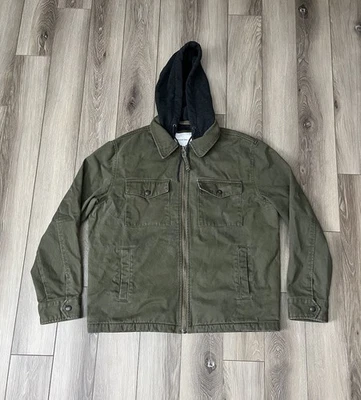 Chaqueta American Eagle Outfitters Cremallera Completa Hombres L L L L Lona Forrada Utilidad Capucha Verde Foto 1 de 4