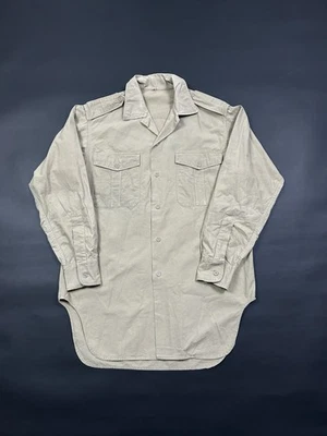 20 世纪 50 年代 60 年代法国军队阿尔及利亚战争棉纽扣衬衫卡其色男式 M/L — 第 1/4 张图片