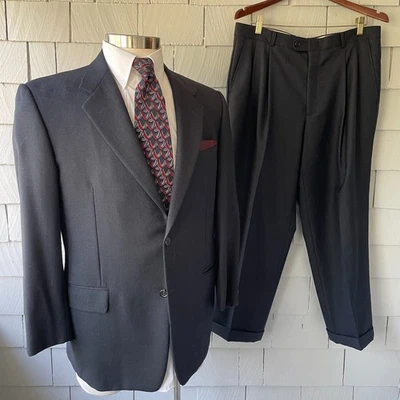 Vintage Hickey Freeman Blue Black 100% Zelander Wool Mens 2pc Suit Size 40S - Image 1 of 4