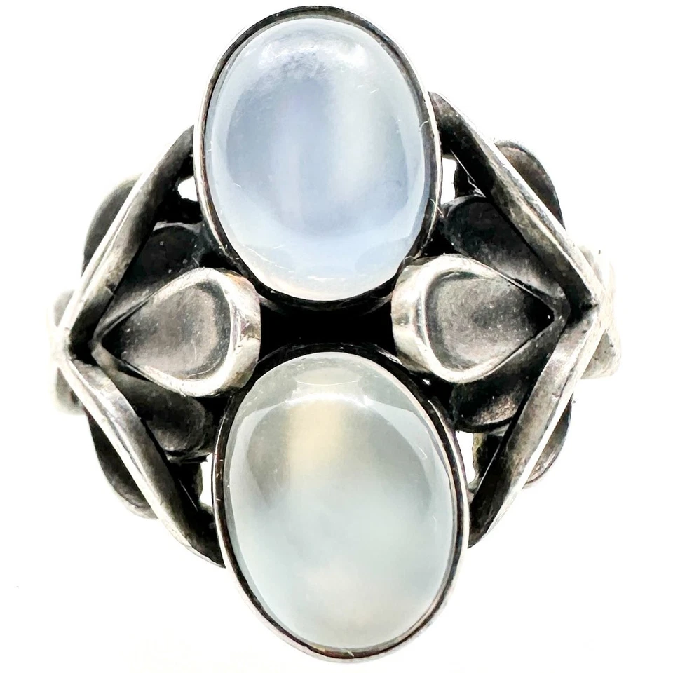 Anel GEORG JENSEN Dinamarca #48 prata esterlina pedra da lua tamanho 6 7g - Imagem 1 de 4