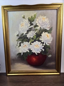 Vintage PFINGSTROSEN Blumen Stillleben gerahmt Original Ölgemälde Wandbild 22x18 - Bild 1 von 9