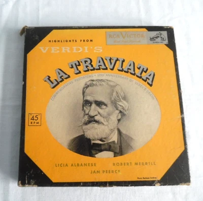 HIGHLIGHTS FROM VERDI'S LA TRAVIATA 5 RECORD SET- 45 RPM RCA VICTOR RECORDS 1946 - Image 1 of 4