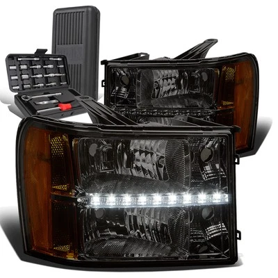 Faros laterales ámbar carcasa ahumada LED DRL para GMC Sierra 2007-2014 + caja de herramientas Foto 1 de 4