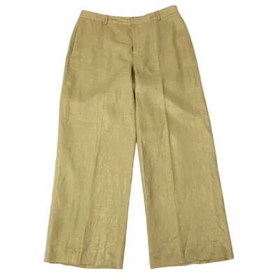 Pantalones Lauren Ralph Lauren 100 % lino para mujer talla 12 metálicos dorados pierna ancha elegantes Foto 1 de 4