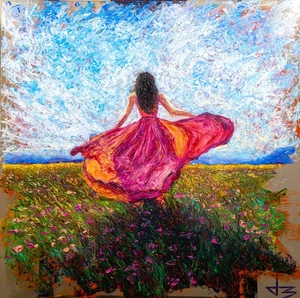 Girl in Field 24x24 Original Acryl Gemälde auf Acrylglas Van Gogh Monet - Bild 1 von 3