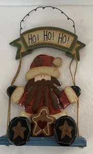 VTG Wood And Metal Santa Door And Wall Decor 14” H X 8”W Ho! Ho! Ho! Swing - Picture 1 of 8