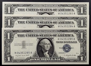Lot of three CU 1957 A $1 Silver Certificates w/consecutive serial numbers! - Picture 1 of 3