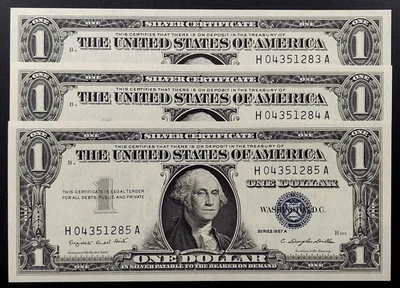 Lot of three CU 1957 A $1 Silver Certificates w/consecutive serial numbers! - Image 1 of 3