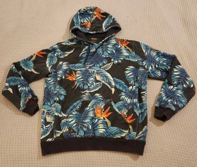 10 Глубокий мужской M толстовка с капюшоном черный с печатью тропические растения цветы - Изображение 1 из 4