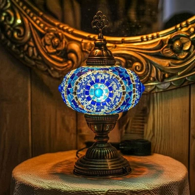 Free LED Bulb Included – Handmade Turkish Mosaic Table Lamp, Boho Moroccan Style - Image 1 of 4
