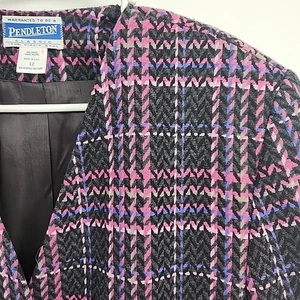 Vintage Pendleton Sakko Damen 12 schwarz Schottenkaro Wolle Einknopf Blazer - Bild 1 von 9