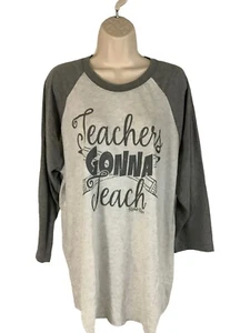 Next Level Womens T-Shirt XL Gray Raglan Long Sleeve White Body "Teachers" - Picture 1 of 5