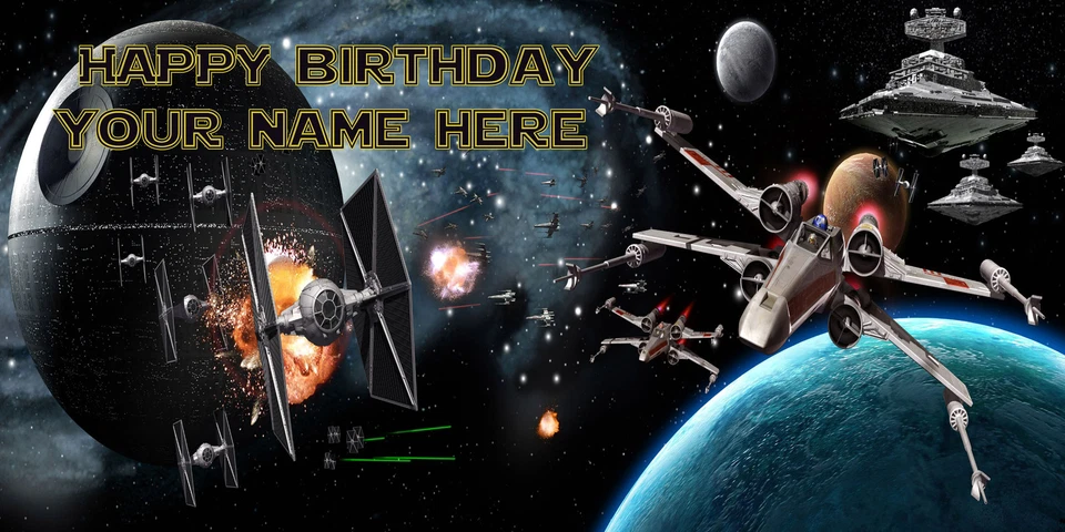 Banner de cumpleaños personalizado 6 pies x 3 pies Star Wars lucha espacial Foto 1 de 1