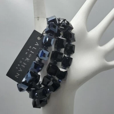 Ali Khan Cubo de Cristal 3 Filas Pulsera Elástica COLOR NEGRO-HEMATITA NUEVO CON ETIQUETAS Foto 1 de 4