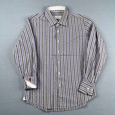 Camisa Robert Graham Talla Pequeña Juvenil Niño Gris Rayas Puño Abatible Abotonada Foto 1 de 4