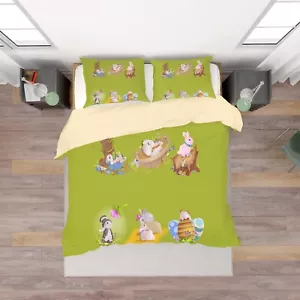 3D Rabbit Easter Egg Kids Green Quilt Cover Set Duvet Cover Bedding Pillowcases - Picture 1 of 6