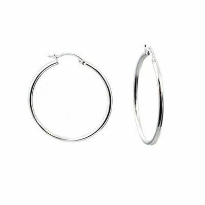 Sterling Silver 925 Stamped Italian Made 1 Inch Hoop Earrings French Hook Hoops - Image 1 of 4