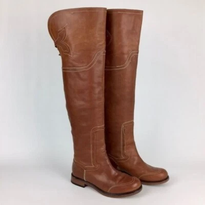 Timberland женщин Lucille желтовато-коричневый кожаный высокий колена ботинки OTK сложить вниз размер 6 - Изображение 1 из 4