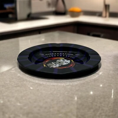 Decorative Printed Plate Game Table Night Fire Dice Design Side Table Ash Tray - Image 1 of 4