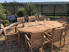 Teak Garden Furniture Double Leaf Extending Table With 8 Stacking Chairs