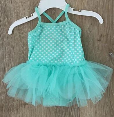 Traje de baño con tutú OP para niña talla 3-6 adorable claro aguamarina y corazones blancos Foto 1 de 4